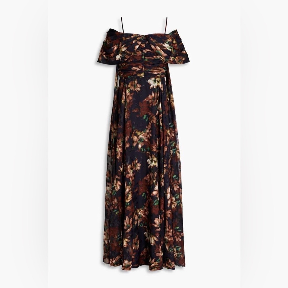 NEW Mikael Aghal Floral Cold Shoulder Pleated Gown Fuschia Pink Size 18 Plus NWT - Picture 4 of 9